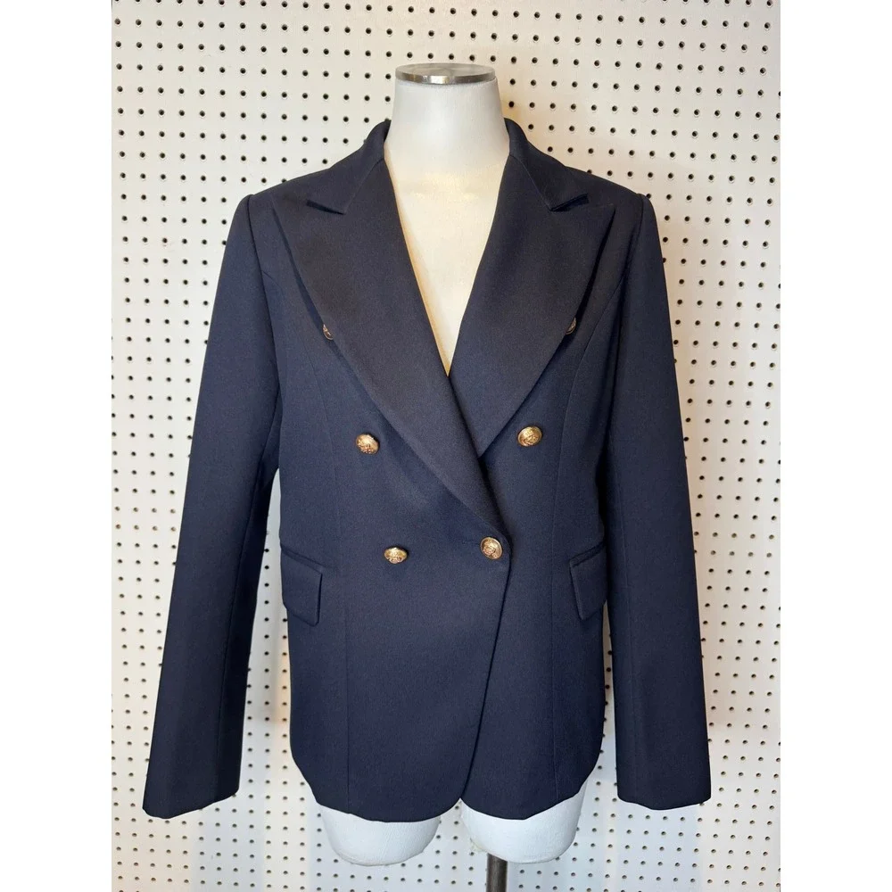 Lioness | Navy Blue Palermo Blazer Gold Crest Button Double Breasted Jacket Sz.M